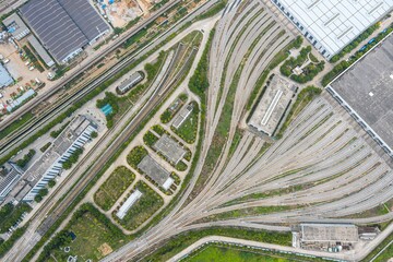 Naklejka premium Aerial view of Wuhan Metro high-speed train depot in China