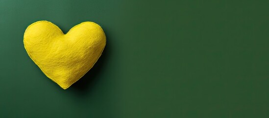 The toy shaped heart is made of felt green is on the green yellow background The concept of needlework Valentine s day card marriage proposal Copy space Banner Art desine