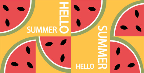 Abstract summer watermelon background. Flat style templates for posters, covers, flyers, banners.
