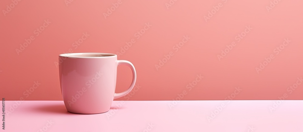 Aufkleber cup of coffee on pink background top view space for text. copy space available