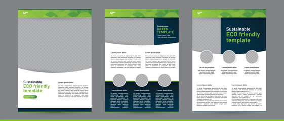 eco green background sustainable ecological brochure booklet template, business document report newsletter proposal flyer poster with text information page layout