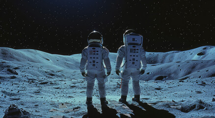 two astronauts standing on the moon