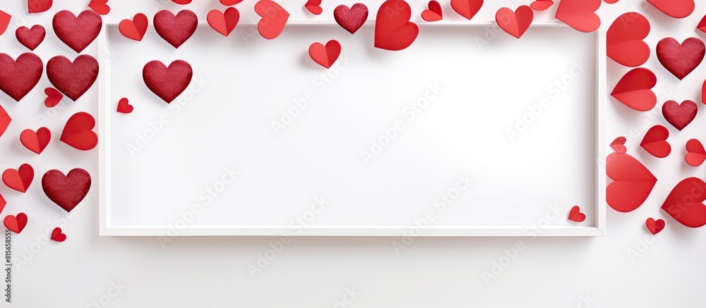Poster rectangle frame made of paper hearts isolated on white background valentines day concept. copy space