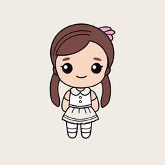 Isolated cartoonish school girl vector illustration, minimalistic vector school girl art