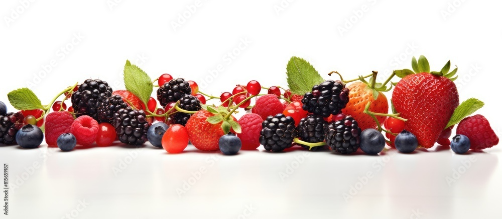 Aufkleber Variety of ripe berries on a white background creating a copy space image