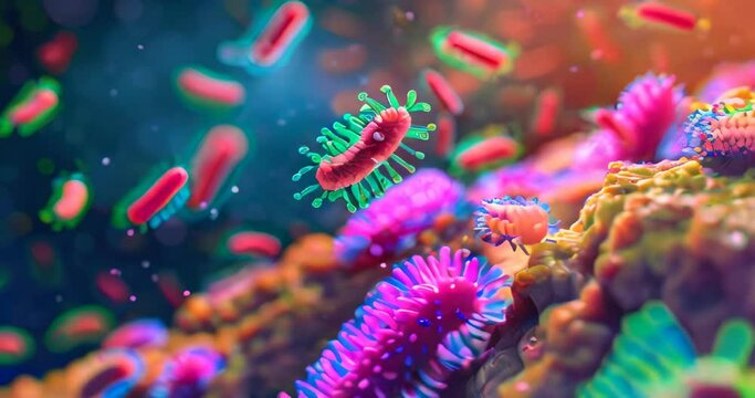 Illustration showcasing gut flora's role in health within the human intestinal lining