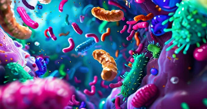 Beneficial bacteria and gut flora vibrant conceptual image for health content