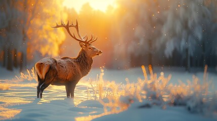 A 3D-rendered image of a sharp deer shadow cast on a snowy field by the low winter sun, creating a stark natural beauty.