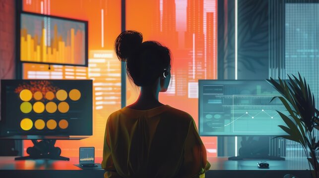 A business professional utilizes smart business software on a desktop computer, customizing workflows, automating tasks, and integrating data from multiple sources to drive operational efficiency and