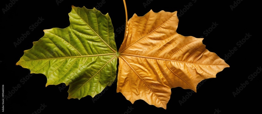 Poster dry sycamore tree leaf on the ground. copy space available