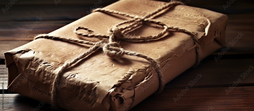 Poster Gift being wrapped in craft paper and secured with twine creating a visually appealing presentation with a rustic aesthetic ideal for use in advertisements or promotions. copy space available