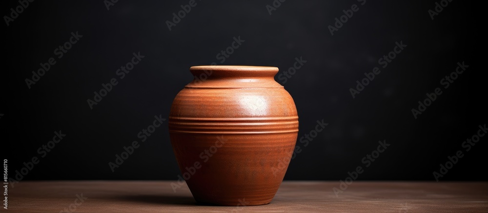 Poster the brown earthenware jar isolated on black background closeup retro handicraft in natural light con