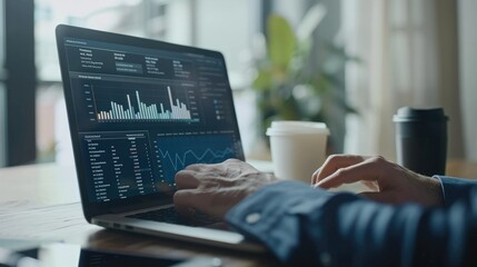 A manager reviews financial reports and forecasts on a smart business platform, analyzing data and making strategic decisions to drive profitability and growth.