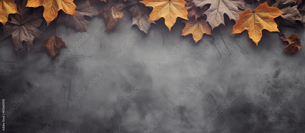 Aufkleber Autumn leaves on a gray background horizontal space for text autumn leaves pattern. copy space available