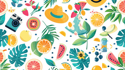 Seamless pattern with summer attributes online white background