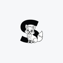 Initial Letter S with Fox Logo Design. The fox is sporting a happy smile. letter S and fox head vector illustration for icon, symbol or logo.