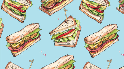 Seamless pattern with tasty club sandwiches pierced 