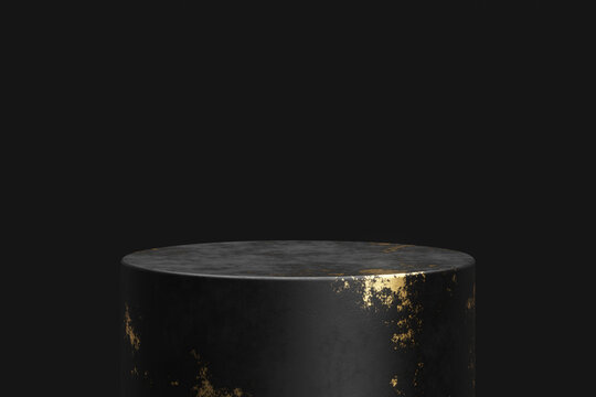 Gold black podium luxury 3d stage presentation product background display of golden dark stone empty pedestal backdrop elegant studio platform or premium advertising award sale cosmetic marble stand.
