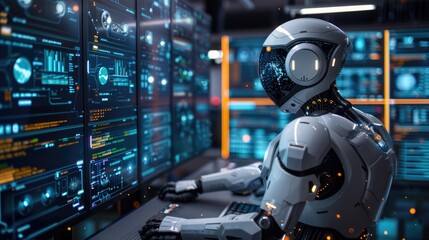 Fototapeta premium An employee participates in a training session on smart business practices, learning how to leverage technology and data analytics for improved performance and decision-making.