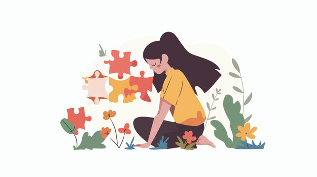 Self healing recovery flat vector illustration. Woman