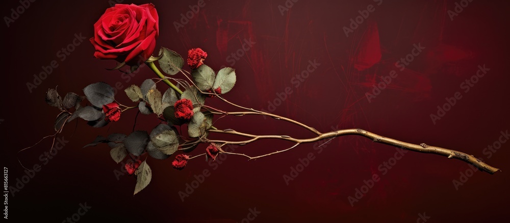 Aufkleber a red heart placed next to a red rose placed on a stick for valentine s day. copy space available