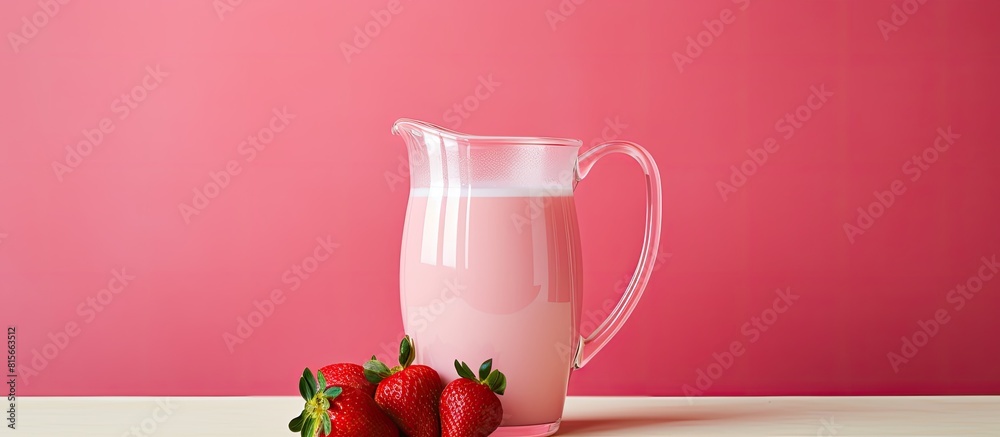 Poster a refreshing cocktail made from strawberry infused milk served in a pink jug with a delightful sweet