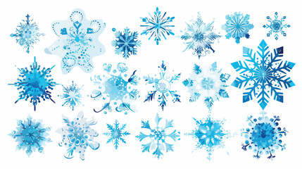 Set office beautiful Christmas snowflakes in blue color illustration