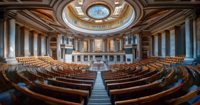 Inside democracy's heart, A legislative chamber view symbolizing governance unity. International Day of Democracy, September 15
