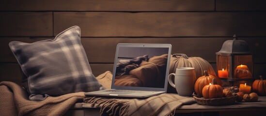 Preparation for Black Friday and Cyber Monday shopping hygge style Thanksgiving weekend concept with copy space