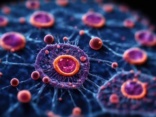 Obraz premium Cancer cells observed under a microscope. Generated with AI