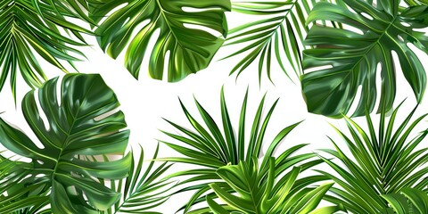 Abstract palm leaves seamless pattern on white background. illustration