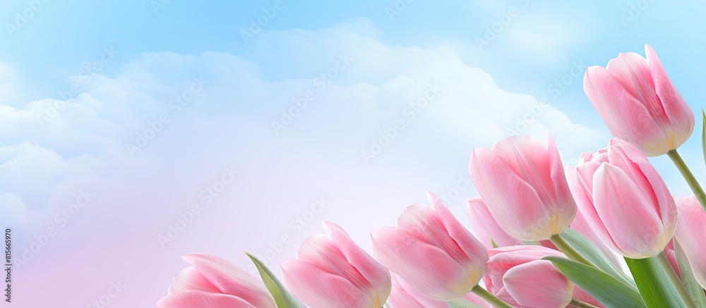 Poster a pink spring card featuring a beautiful image of tulips copy space image