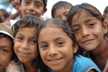 Group of children looking at the camera with a smile in the background