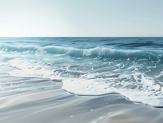 A tranquil scene of ocean waves gently lapping against the shore, their rhythmic movement creating a calming effect The soft ripples and smooth transitions blend harmoniously, embodying the serene ebb