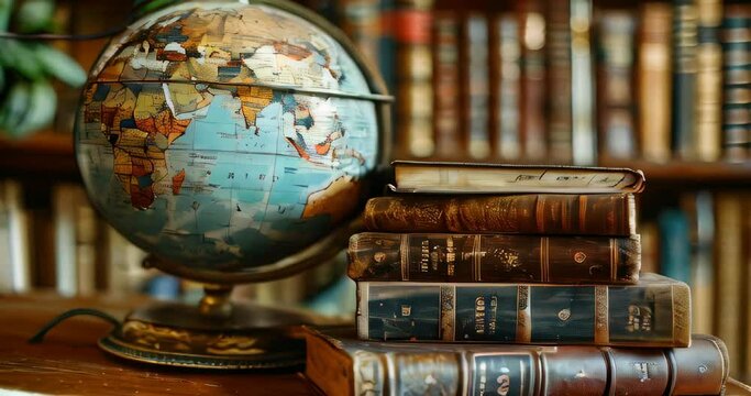 Globally inspired stack of books in multiple languages highlights the value of literacy worldwide. International Literacy Day, 8 September