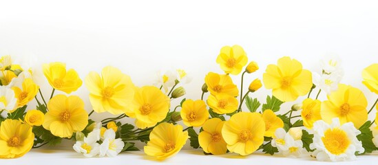 background of yellow flowers on white background yellow flowers on white background with copy space