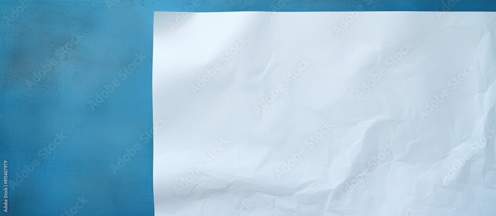 Aufkleber a white sheet of paper with copy space image on a blue textured background