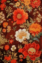 Image features a vibrant and colorful area rug featuring a white and orange floral pattern