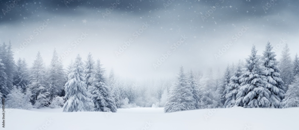 Poster natural background fir branches snowfall and border copy space