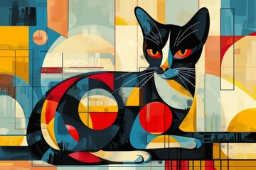 Abstract cat in geometric pattern style