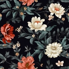 Vibrant and stunning image of red and white flowers set against a striking black background