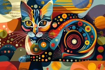 Abstract cat in geometric pattern style