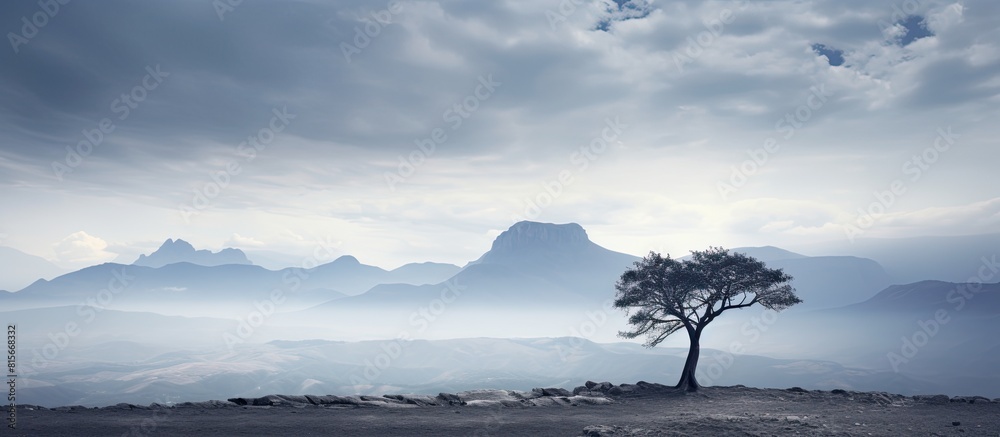 Aufkleber silhouette of naked tree and mountain with cloudy sky background. copy space available