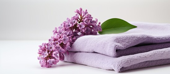 lilac towel on a white background. copy space available