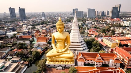Aerial view of the Wat Paknam Bhasicaroen Buddhist temple located in Bangkok, Thailand