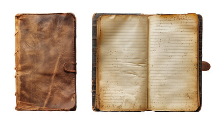 Naklejka premium Old notebook isolated on transparent background. Generative AI