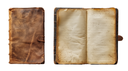 Old notebook isolated on transparent background. Generative AI