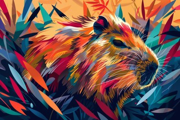 Portrait of a capybara in the style of painting with colored paints