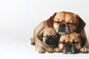 Obraz premium funny dog and her puppy sleeping Isolated on white background copy space