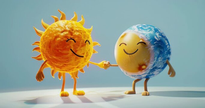 Sun and ozone layer mascots handshake for Ozone Layer Preservation Day. International Ozone Protection Day, 16 September